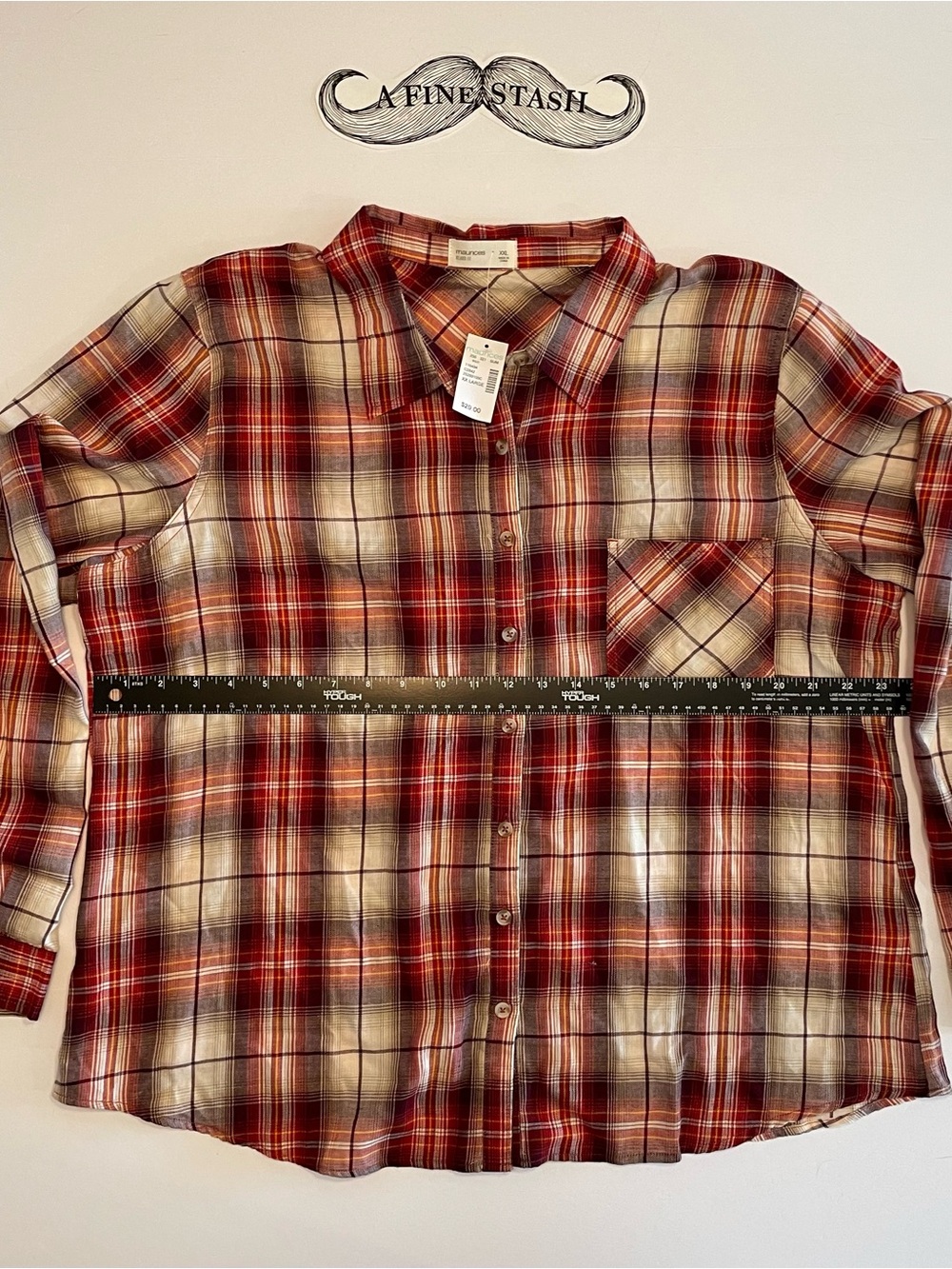 Maurices Red Cream Plaid Button-Down Top